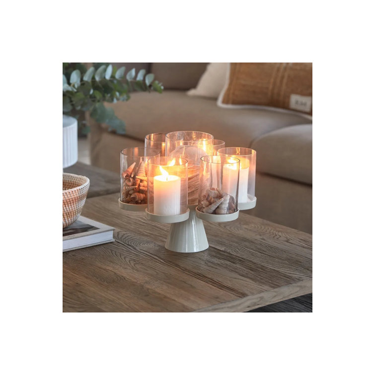 Porto 13'' Beige Glass Hurricane Candelabra