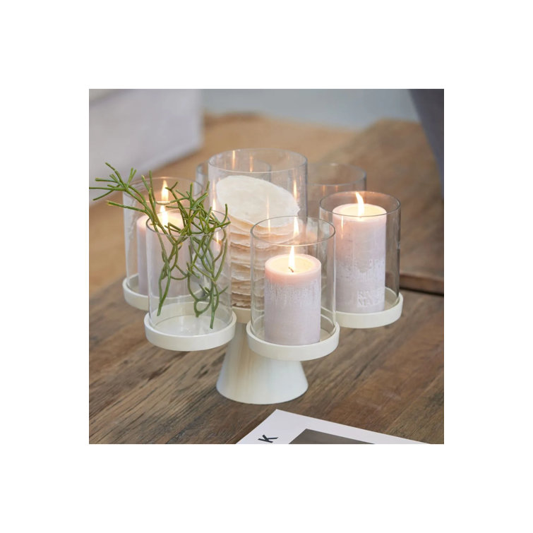 Porto 13'' Beige Glass Hurricane Candelabra