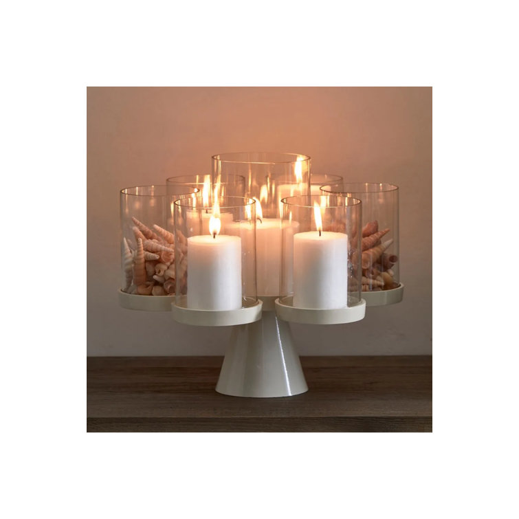 Porto 13'' Beige Glass Hurricane Candelabra