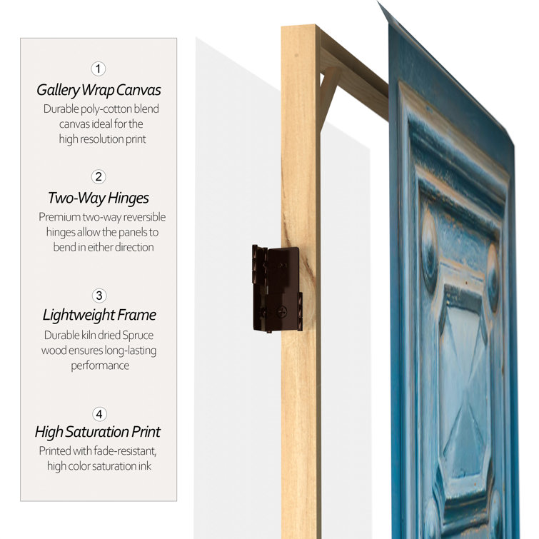 Mediterranean Blue and Red 3-Panel Folding Room Divider