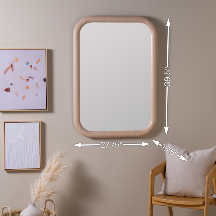 Natural Oak Rounded Rectangular Wall Mirror, 39.5" x 27.75"