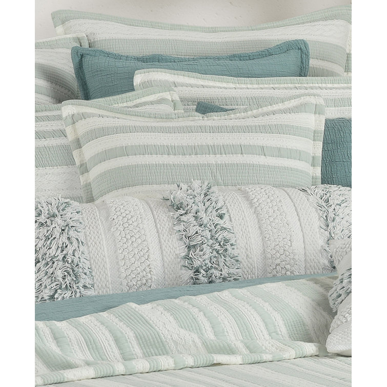 Aqua Blue and White Cotton-Blend Box Throw Pillow