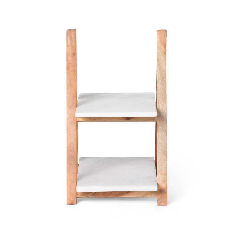 Two-Tier White Marble and Wood A-Frame Cheese Server