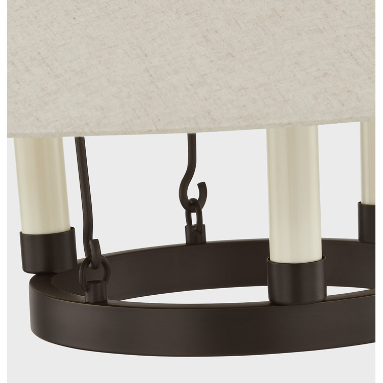 Bronze 3-Light Chandelier with Natural Linen Shade