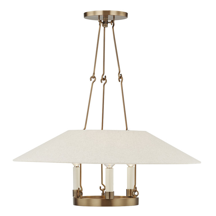 Patina Brass 3-Light Chandelier with Natural Linen Shade