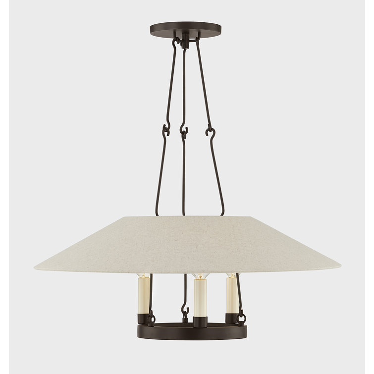 Bronze 3-Light Chandelier with Natural Linen Shade