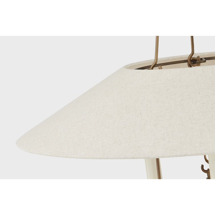Patina Brass 3-Light Chandelier with Natural Linen Shade
