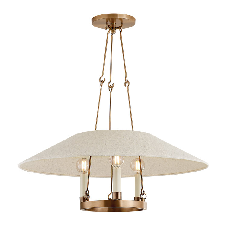 Patina Brass 3-Light Chandelier with Natural Linen Shade