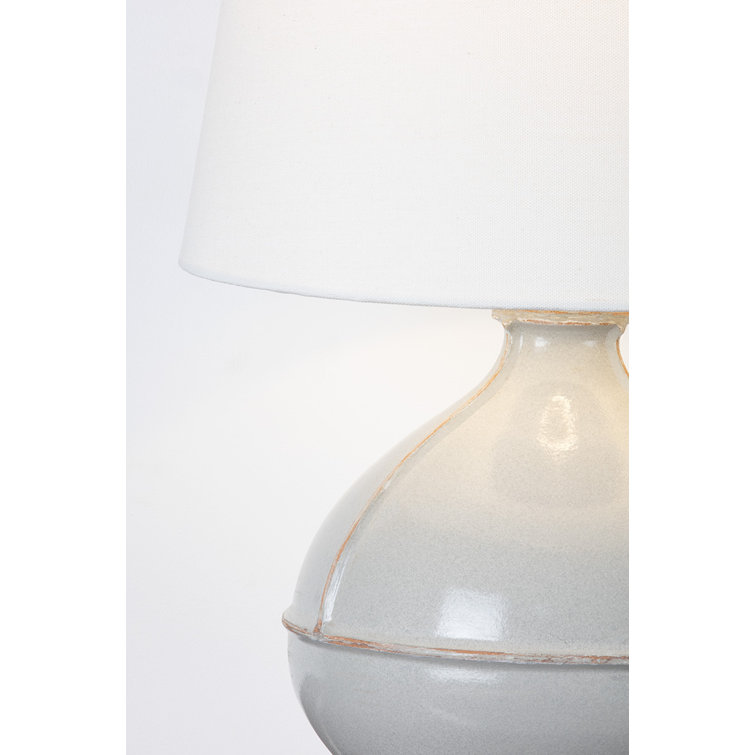 Pale Sage Ceramic Table Lamp with Off-White Linen Shade