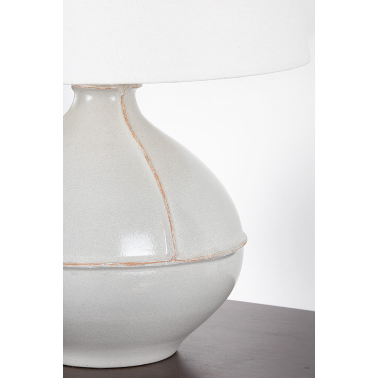 Pale Sage Ceramic Table Lamp with Off-White Linen Shade