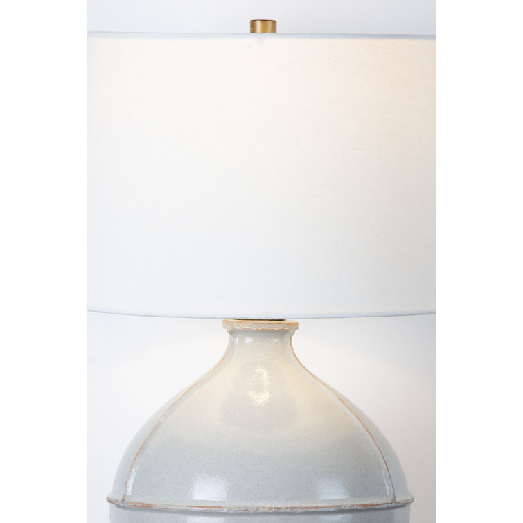 Pale Sage Ceramic Table Lamp with Off-White Linen Shade