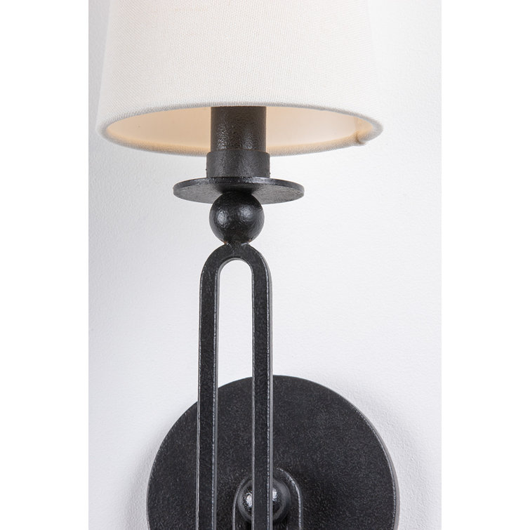 Troy Lighting Black Iron Wall Sconce with Linen Shade