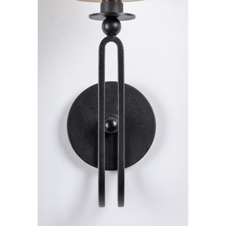 Troy Lighting Black Iron Wall Sconce with Linen Shade