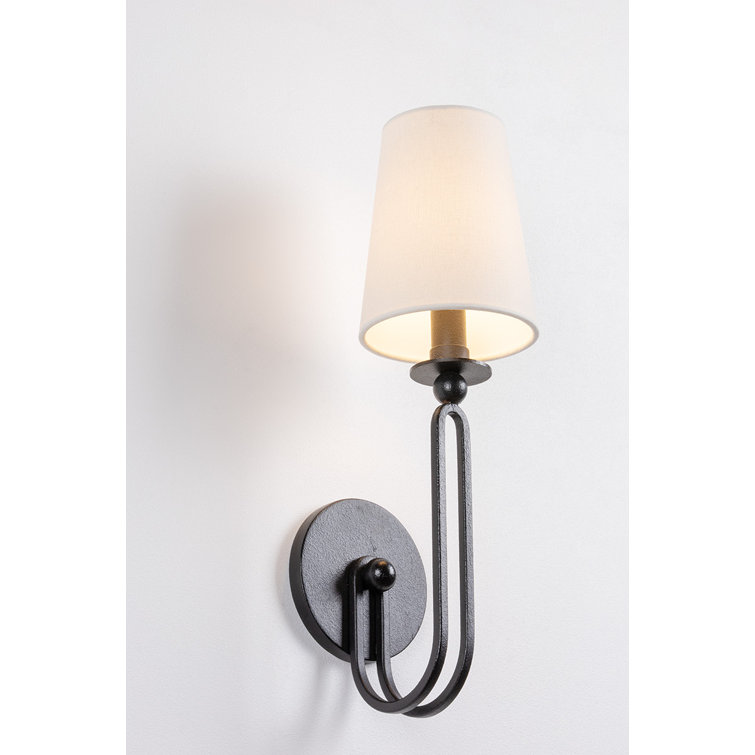 Troy Lighting Black Iron Wall Sconce with Linen Shade