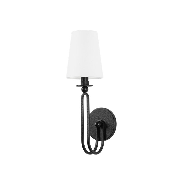 Troy Lighting Black Iron Wall Sconce with Linen Shade