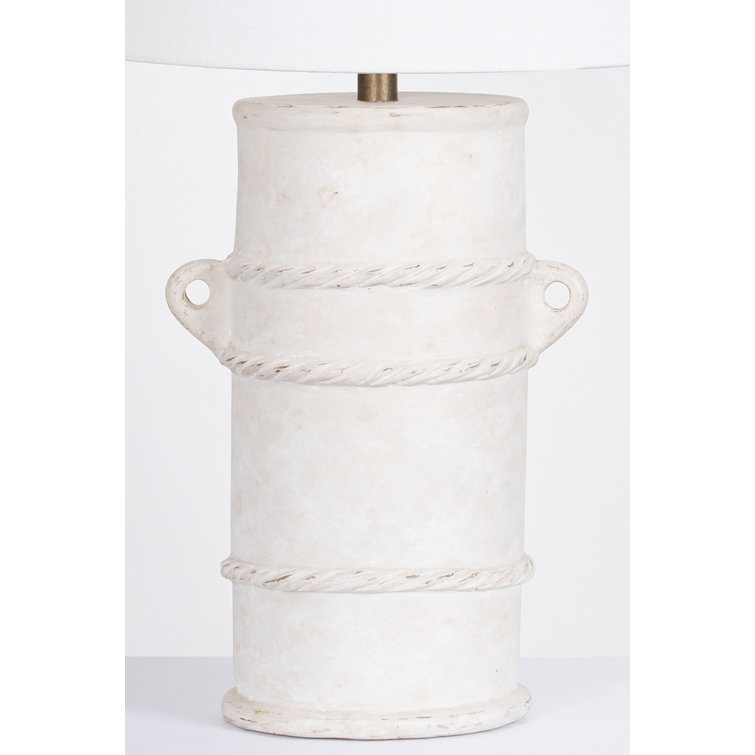 28" White Linen Shade Patina Brass Terracotta Table Lamp