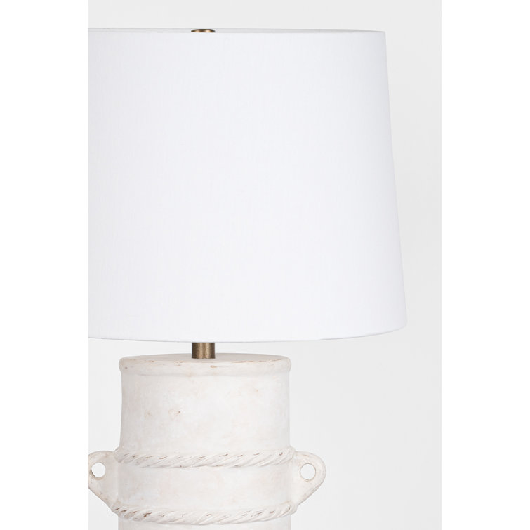 28" White Linen Shade Patina Brass Terracotta Table Lamp