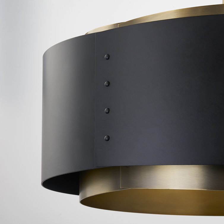 Roux Modern Patina Brass & Matte Black Drum Pendant Light - 25" Dia