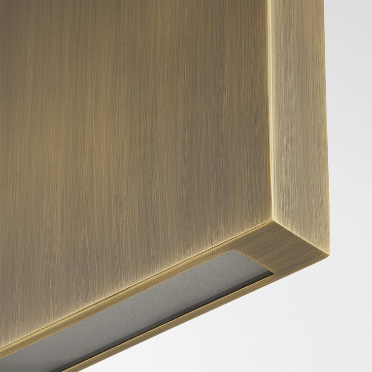 Patina Brass Rectangular LED Wall Sconce with Clear Glass Shade