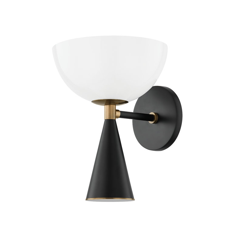 Patina Brass and Black Conical Wall Sconce with Glass Shade