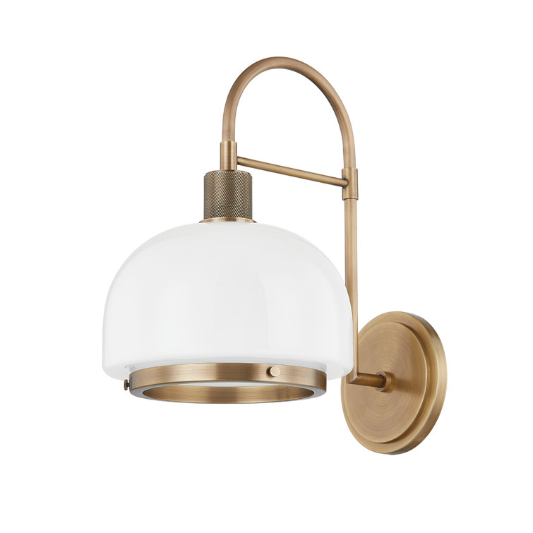 Patina Brass and Opal Glass Dome Wall Sconce