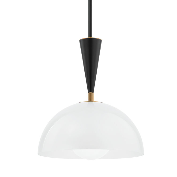 Patina Brass and Black Glass Dome Pendant Light