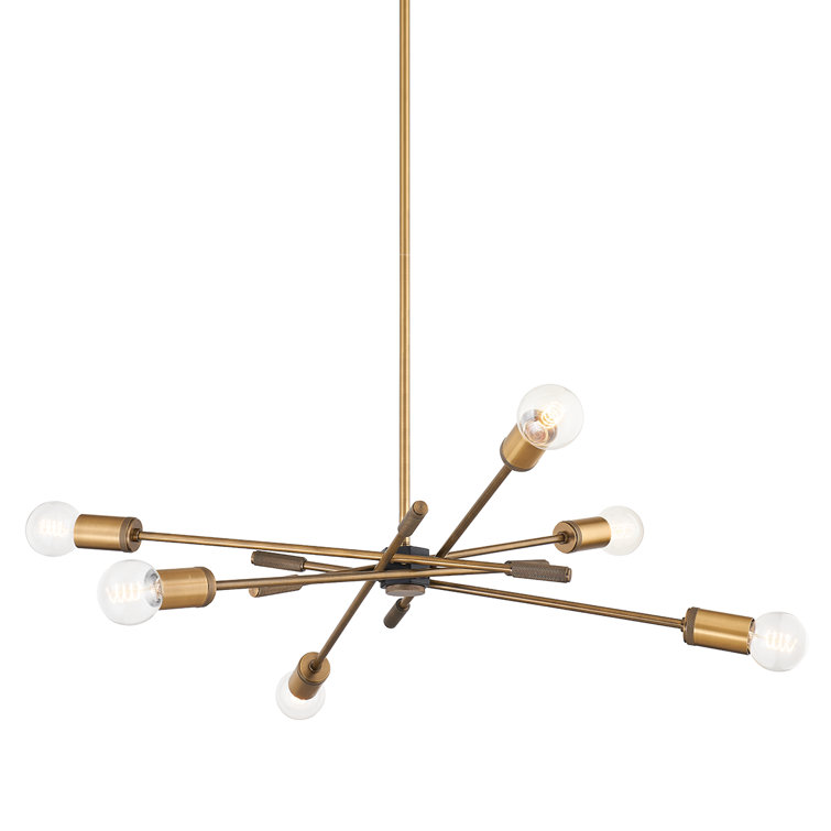Patina Brass 6-Light Sputnik Chandelier with Steel Arms
