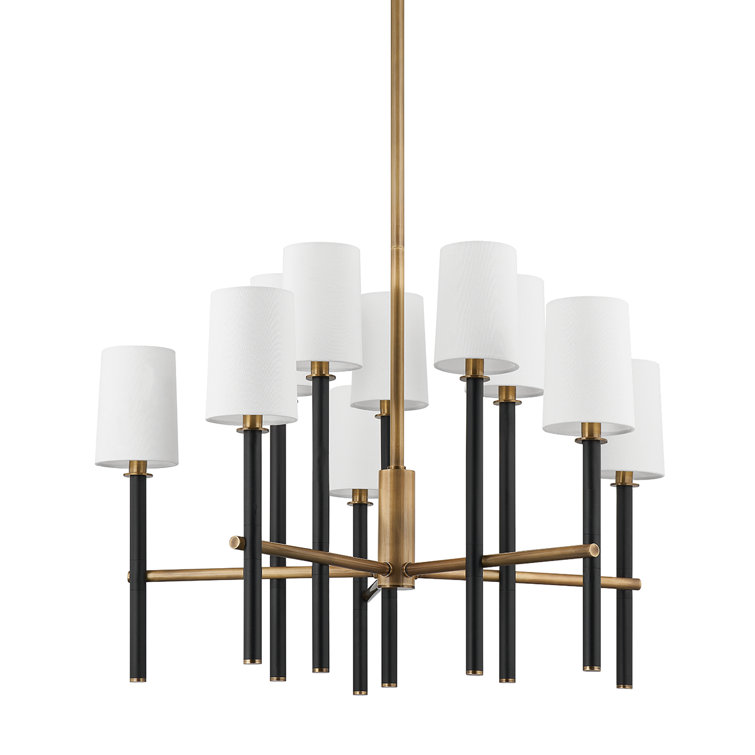 Belvedere Patina Brass 10-Light Chandelier with White Linen Shades