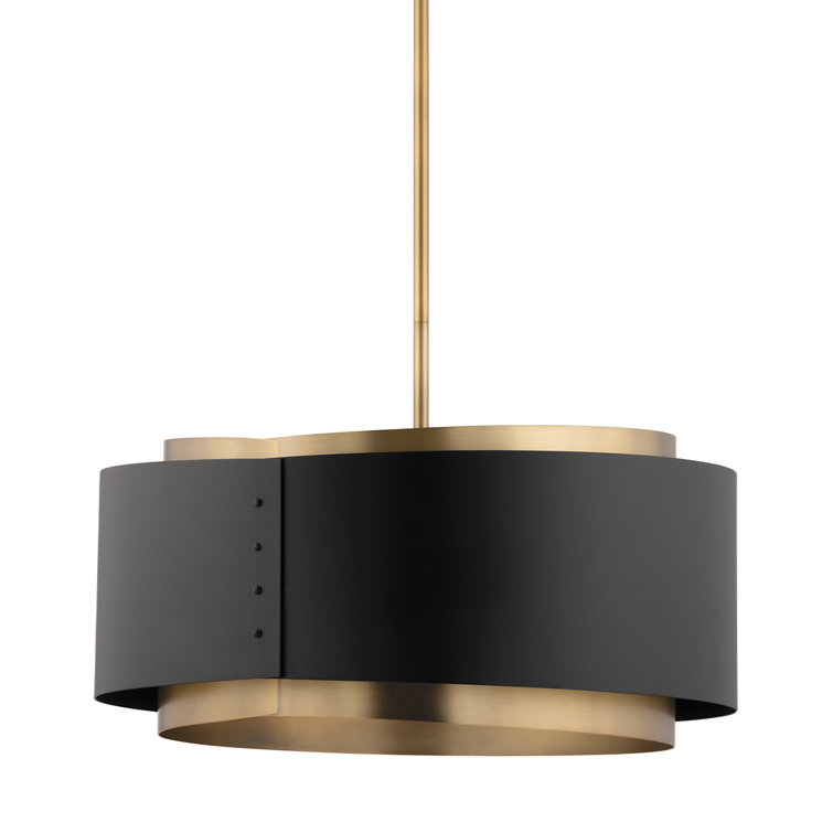 Roux Modern Patina Brass & Matte Black Drum Pendant Light - 25" Dia