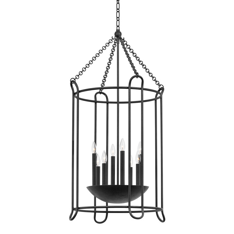 Lassen 8-Light Black Iron and Glass Indoor/Outdoor Pendant