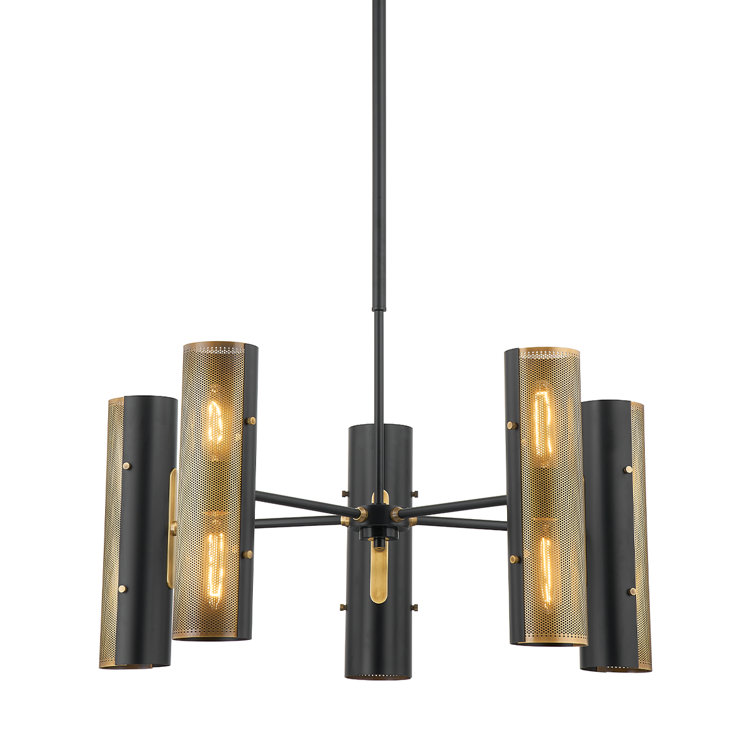 Mikka 10-Light Patina Brass and Black Drum Chandelier