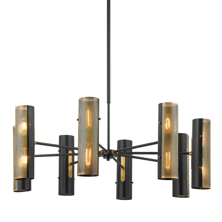 Mikka 16-Light Patina Brass and Black Steel Chandelier