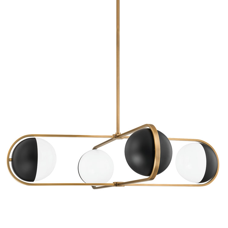 Willard Patina Brass and Opal Glass 4-Light Chandelier