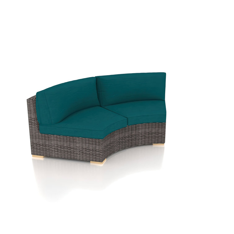 Curved Gray Wicker Outdoor Sectional with Teal Cushions