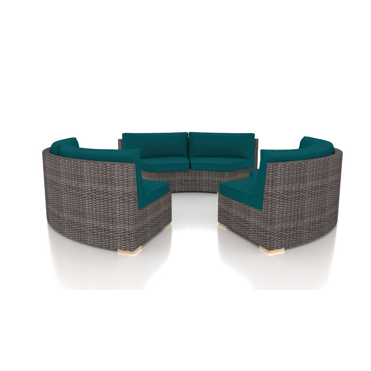 Curved Gray Wicker Outdoor Sectional with Teal Cushions