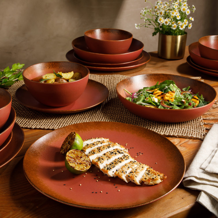 Paprika Red Ceramic Variegated Glaze Bowl Set for 4