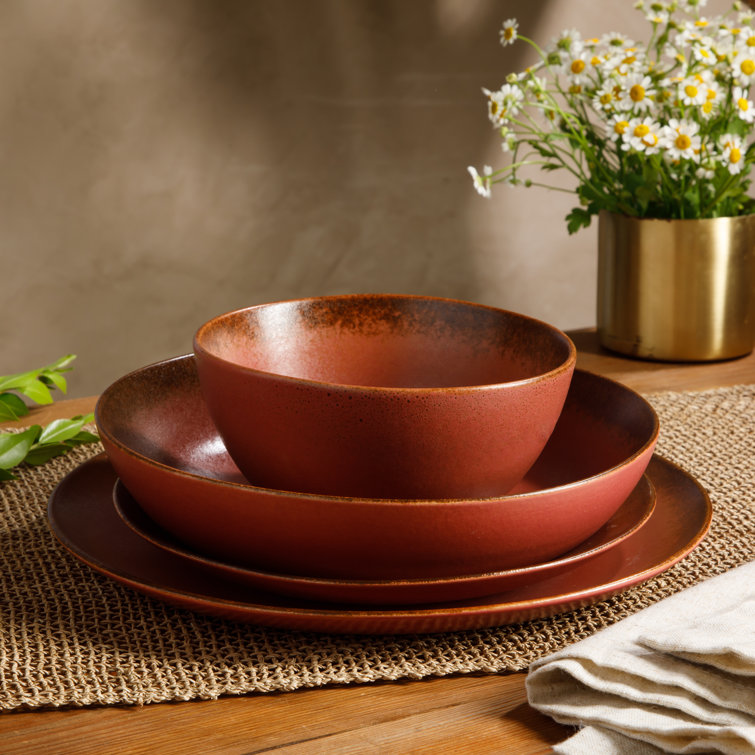 Paprika Red Ceramic Variegated Glaze Bowl Set for 4