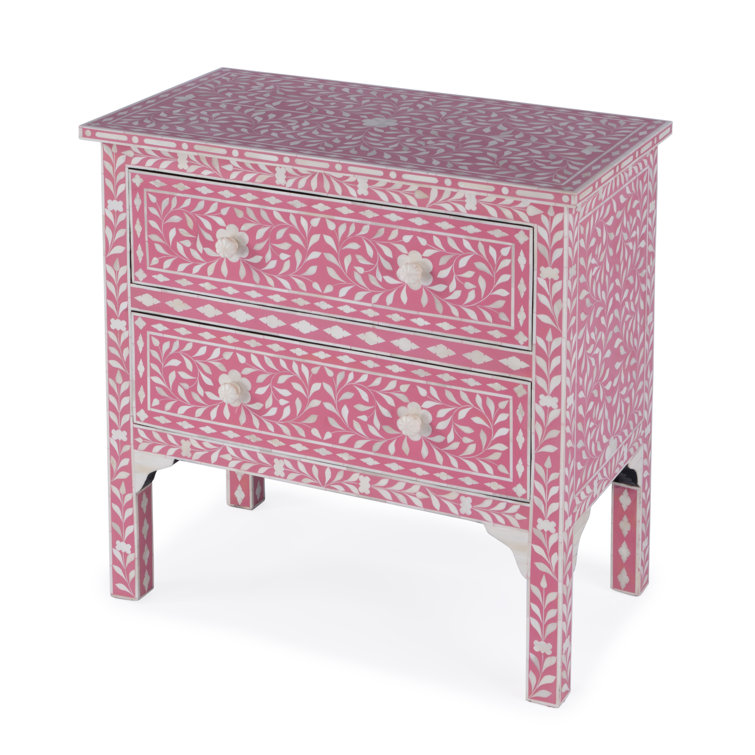 Vivienne Opalescent Bone Inlay 2-Drawer Accent Chest in Soft Pink