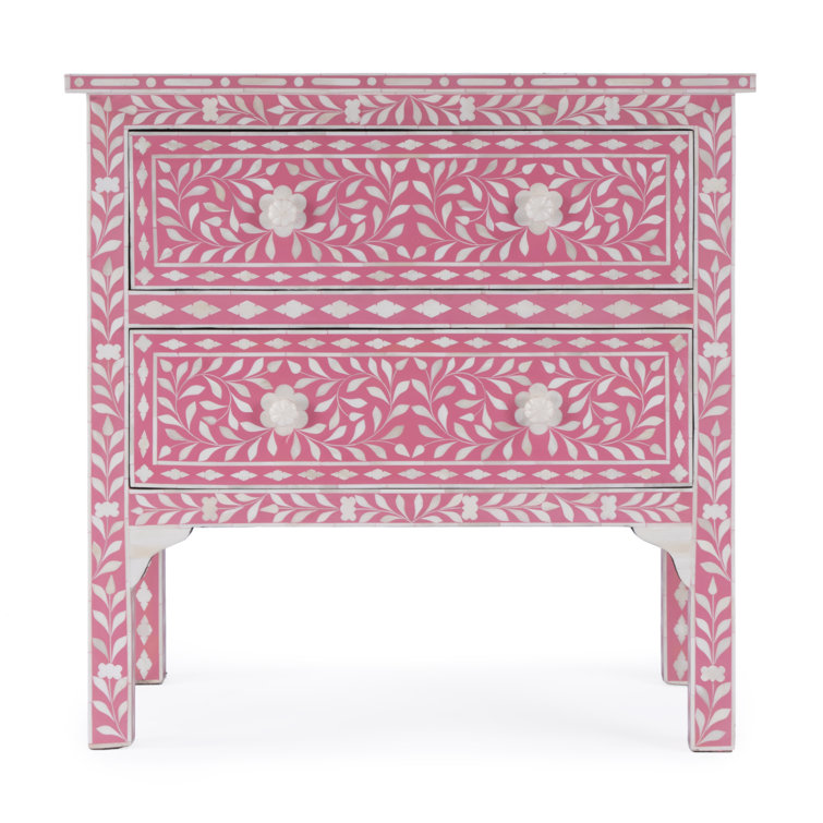 Vivienne Opalescent Bone Inlay 2-Drawer Accent Chest in Soft Pink