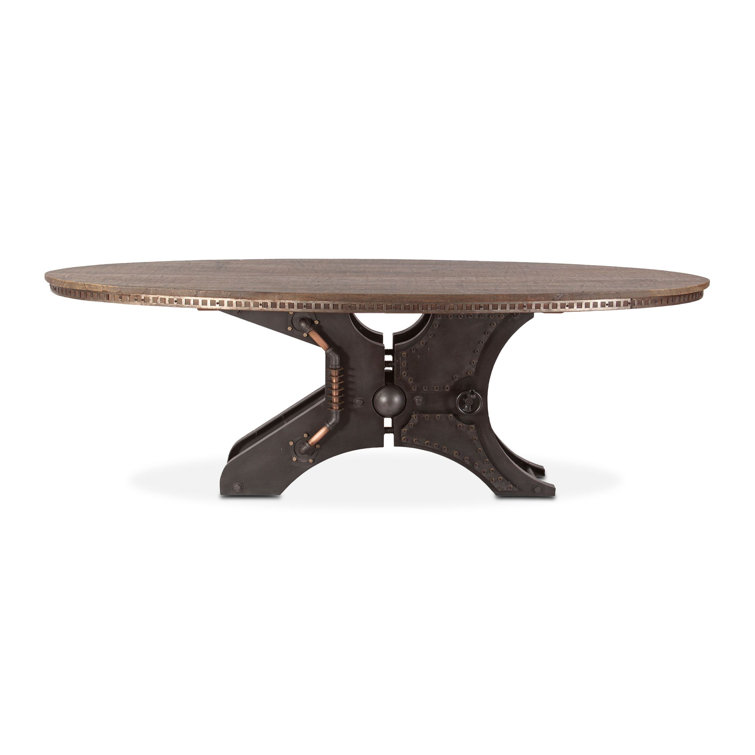 Rustic Industrial Oval Teak Wood Dining Table with Cross Base