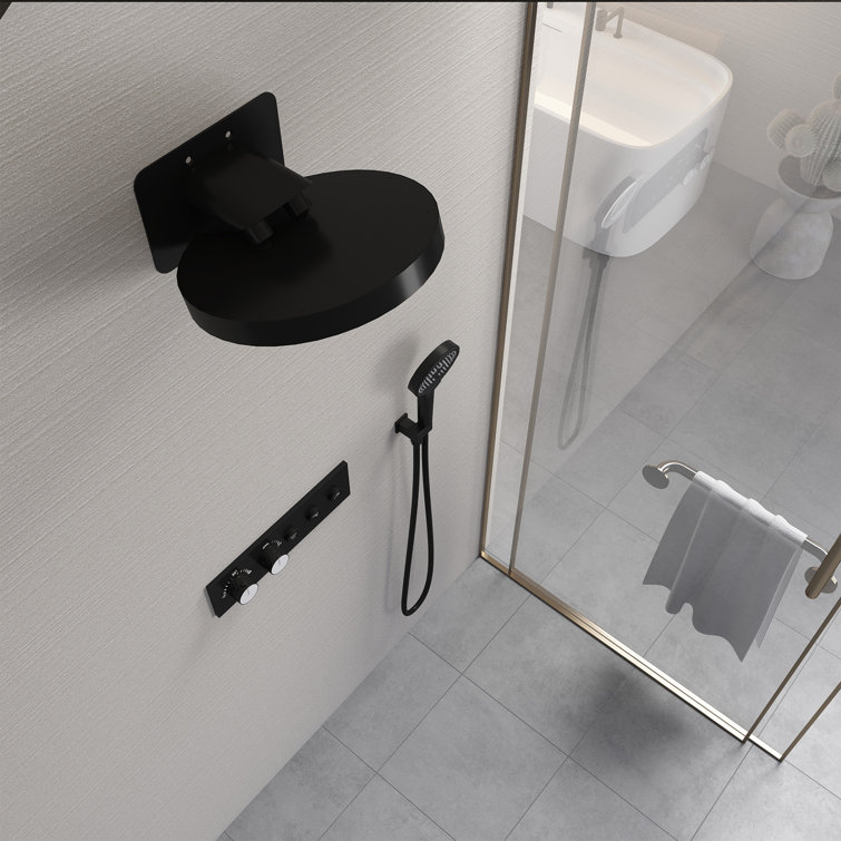 Matte Black Thermostatic Rainfall Shower System with Handheld