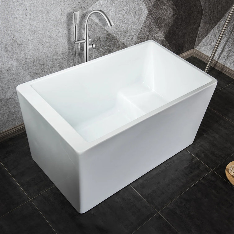 47'' White Acrylic Freestanding Rectangular Soaking Bathtub