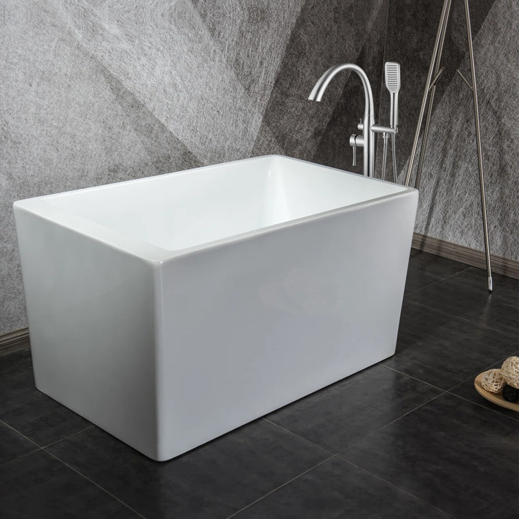 47'' White Acrylic Freestanding Rectangular Soaking Bathtub