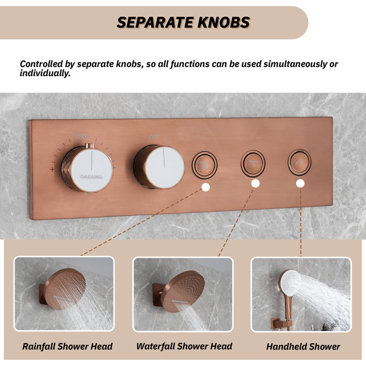 Brushed Rose Gold Stainless Steel Ceiling Mounted Shower System