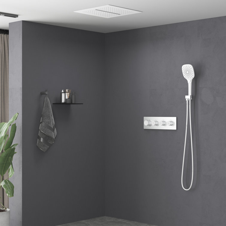 Matte White Dual Head Ceiling Mounted Rainfall Shower System