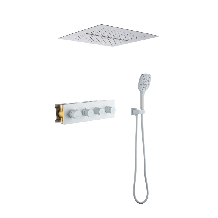 Matte White Dual Head Ceiling Mounted Rainfall Shower System