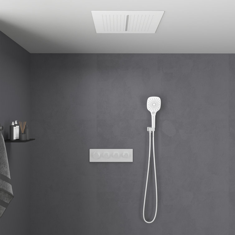 Matte White Dual Head Ceiling Mounted Rainfall Shower System