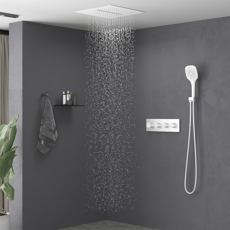 Matte White Dual Head Ceiling Mounted Rainfall Shower System