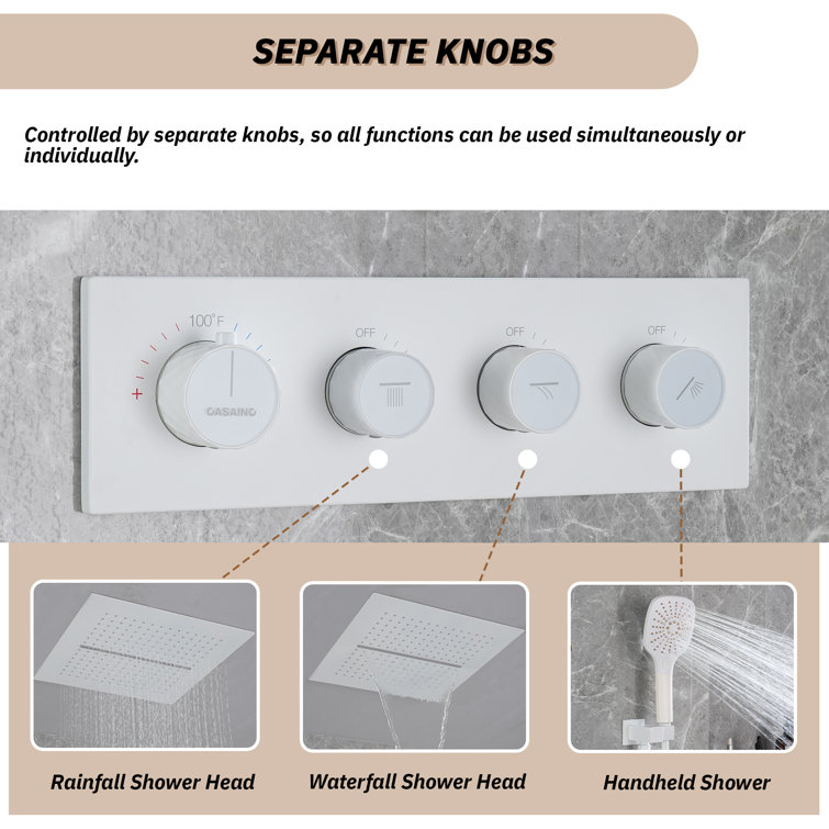 Matte White Dual Head Ceiling Mounted Rainfall Shower System