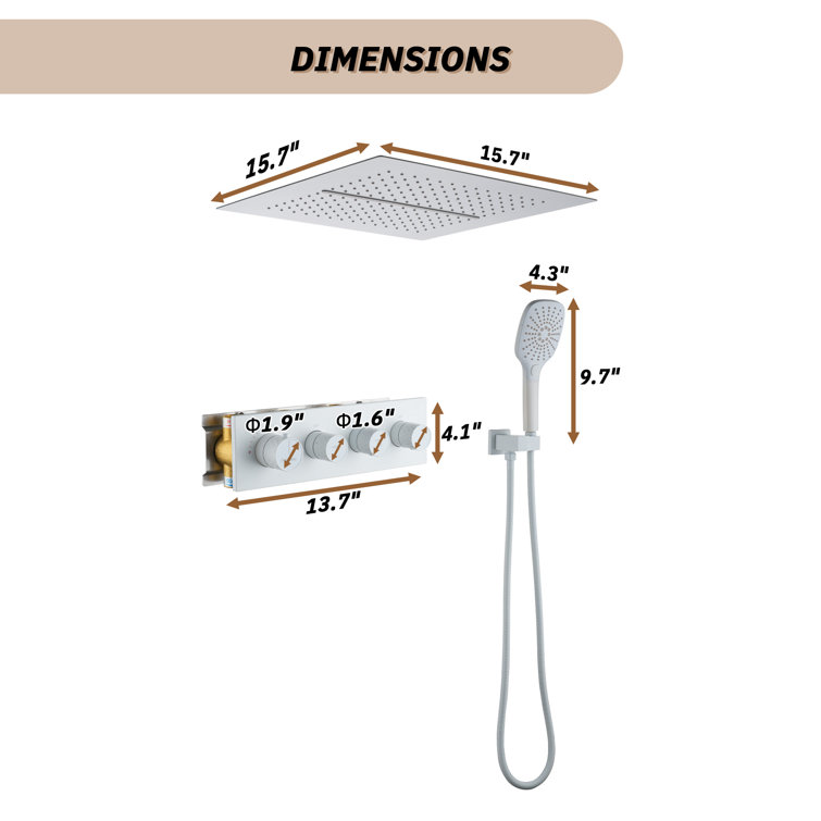 Matte White Dual Head Ceiling Mounted Rainfall Shower System